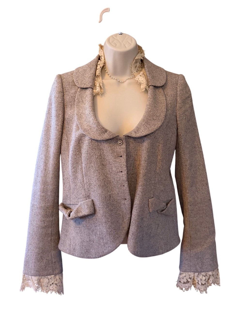 Rebecca Taylor Taupe Lace-Trim Blazer